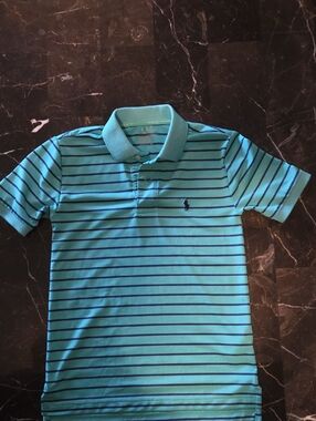 Ralph Lauren Aqua Polo with Navy Stripes - Kids